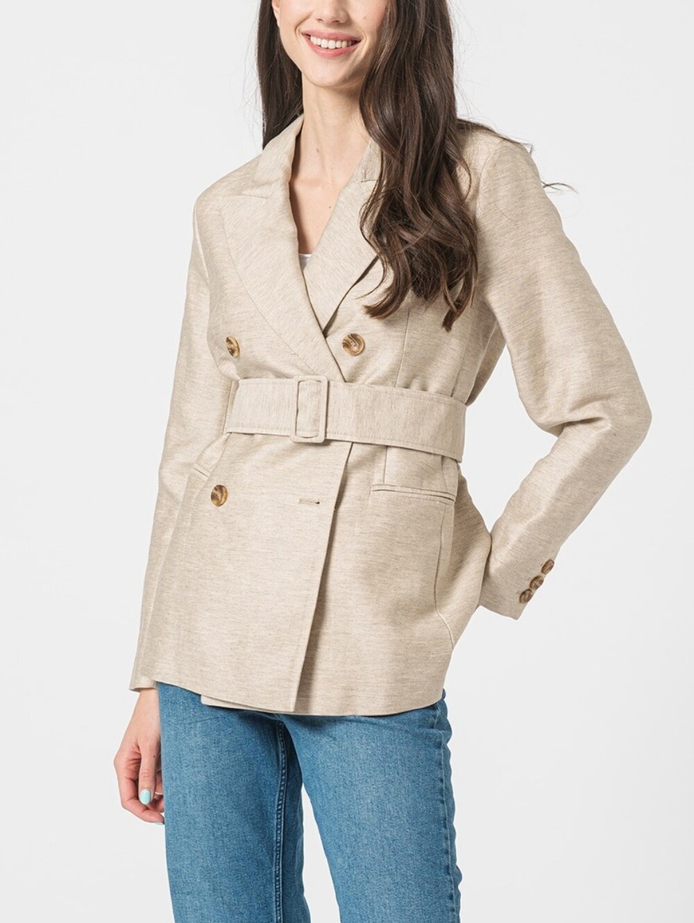 🆕️ Ted Baker Darlon Cotton Linen Blend Double Breasted Peak Lapel Blazer Ivory